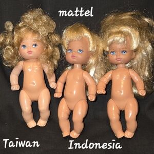 3-Vintage 1976 Mattel Heart Family Kiss & Cuddle Baby Girls 4.5"